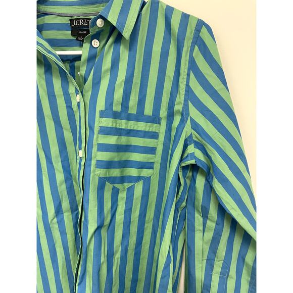 J. Crew Classic-fit cotton poplin shirt in stripe Green Blue NWT - Picture 3 of 8